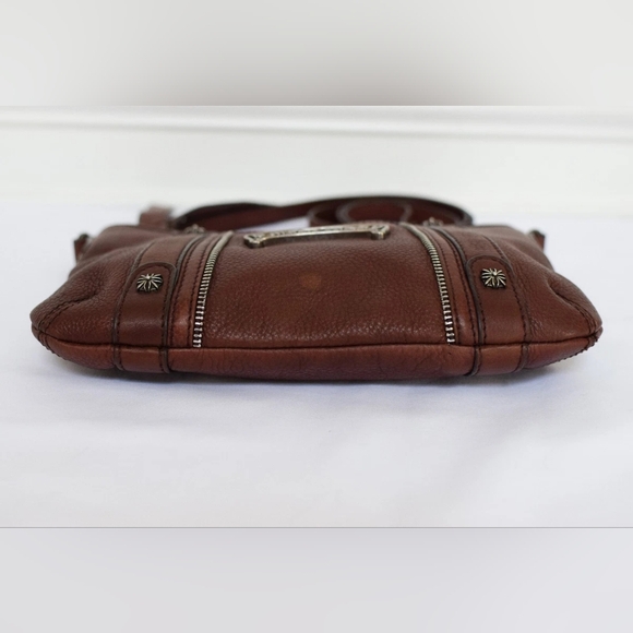 Vintage Y2K Brown Red Leather Studed Crossbody Bag Moto Boho Grunge - Picture 7 of 13